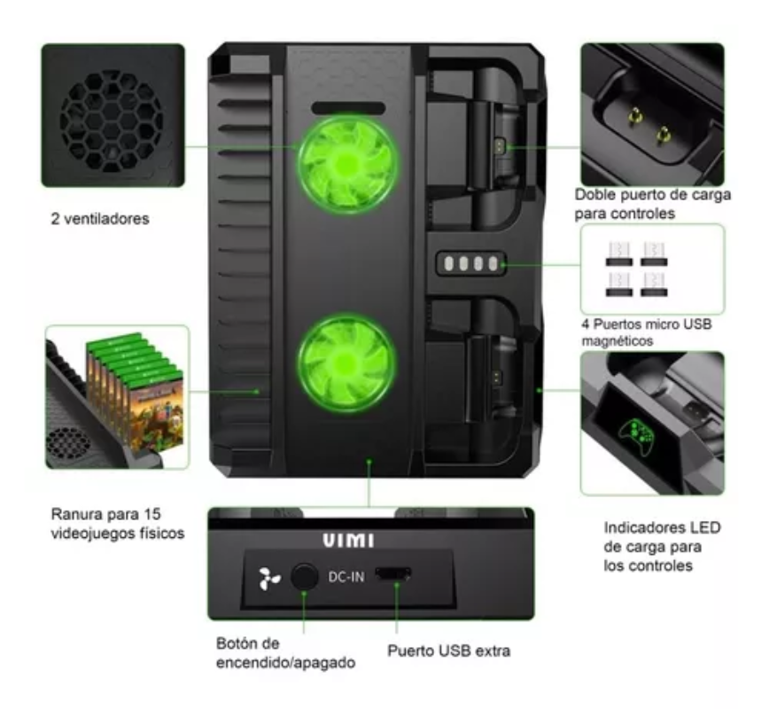 Base Ventilador Xbox One X y S Soporte Carga 2 Controles