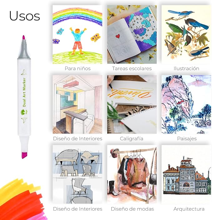 A Raganet, 60 Plumones Doble Punta, Marcadores Punta Ancha y Delgada, No Tóxicos, De Dibujo Profesional y Para Niños, (60 Colores Diferentes)