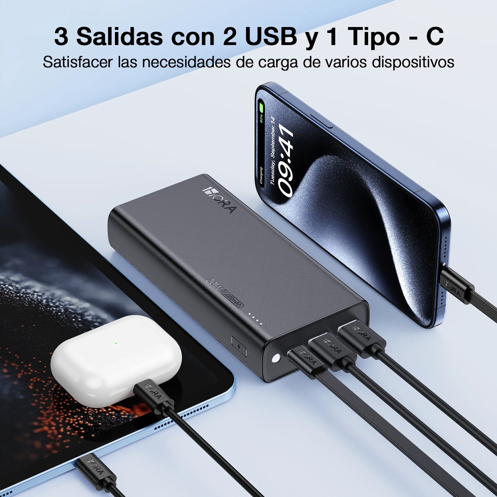 Power Bank 1Hora 20000 mAh Carga Turbo QC 3.0 20W.