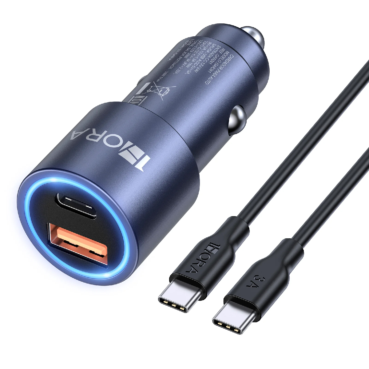 Cargador Automóvil Carga Turbo QC 3.0 Dual USB y Tipo C 1Hora.