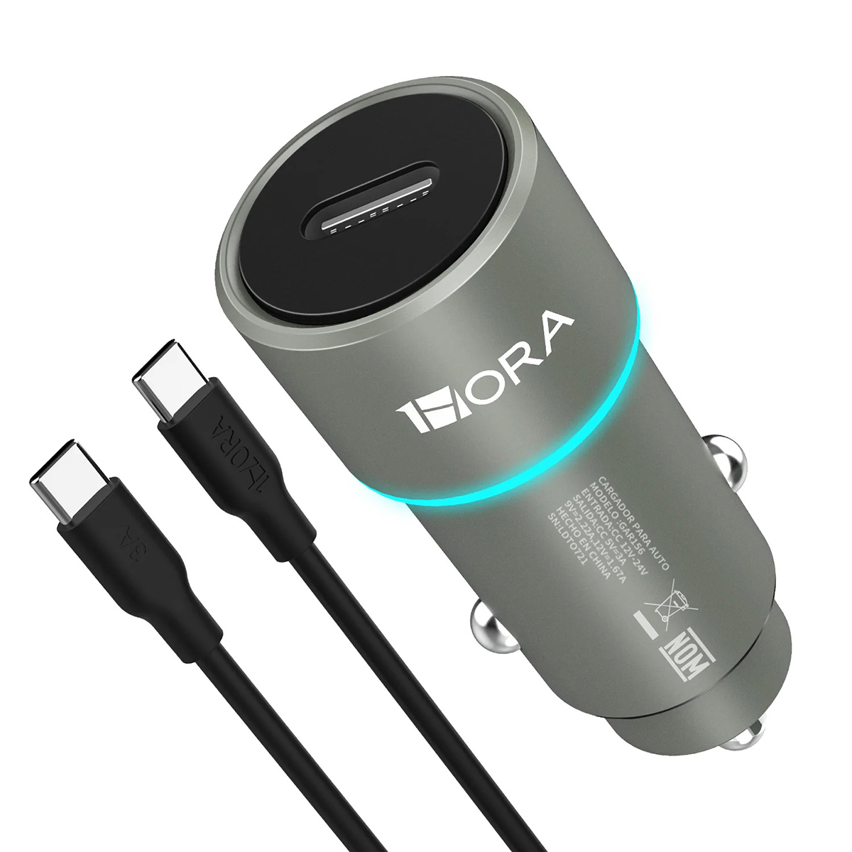 Cargador Automóvil Carga Turbo QC 3.0 Tipo C 1Hora.