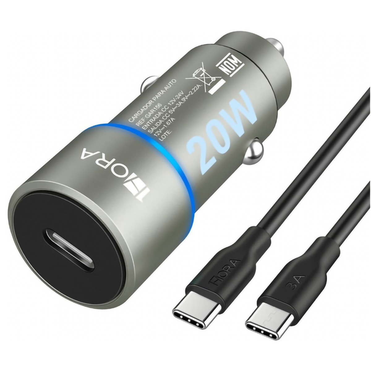 Cargador Automóvil Carga Turbo QC 3.0 Tipo C 1Hora.
