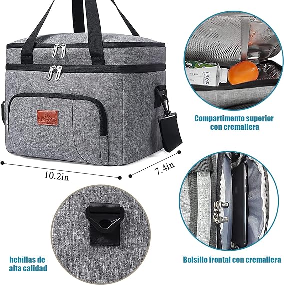 A Bolsa del Almuerzo,Lonchera/Hielera Reutilizable de Doble Cubierta,con Correa de Hombro Ajustable,Impermeable y a Prueba de Fugas,Bolsa Térmica Loncheras para Trabajo,Escuela,Campamento,Picnic,Viajes