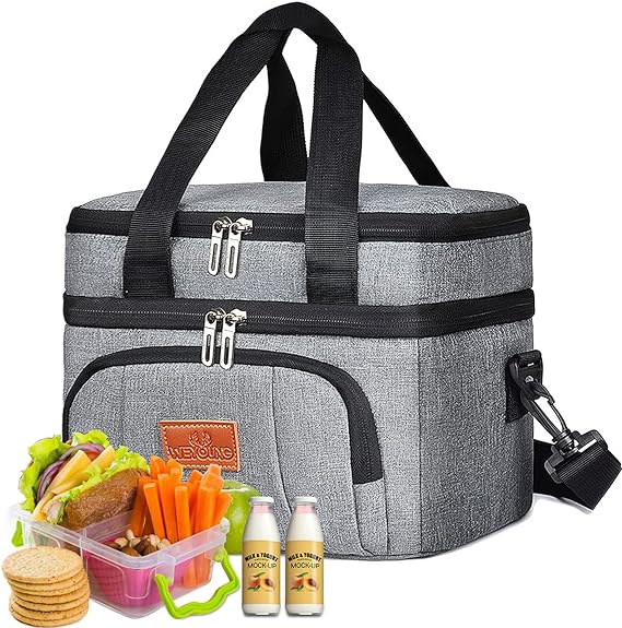 A Bolsa del Almuerzo,Lonchera/Hielera Reutilizable de Doble Cubierta,con Correa de Hombro Ajustable,Impermeable y a Prueba de Fugas,Bolsa Térmica Loncheras para Trabajo,Escuela,Campamento,Picnic,Viajes