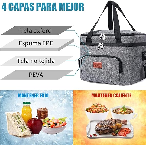 A Bolsa del Almuerzo,Lonchera/Hielera Reutilizable de Doble Cubierta,con Correa de Hombro Ajustable,Impermeable y a Prueba de Fugas,Bolsa Térmica Loncheras para Trabajo,Escuela,Campamento,Picnic,Viajes