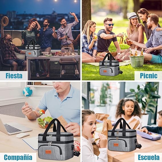 A Bolsa del Almuerzo,Lonchera/Hielera Reutilizable de Doble Cubierta,con Correa de Hombro Ajustable,Impermeable y a Prueba de Fugas,Bolsa Térmica Loncheras para Trabajo,Escuela,Campamento,Picnic,Viajes