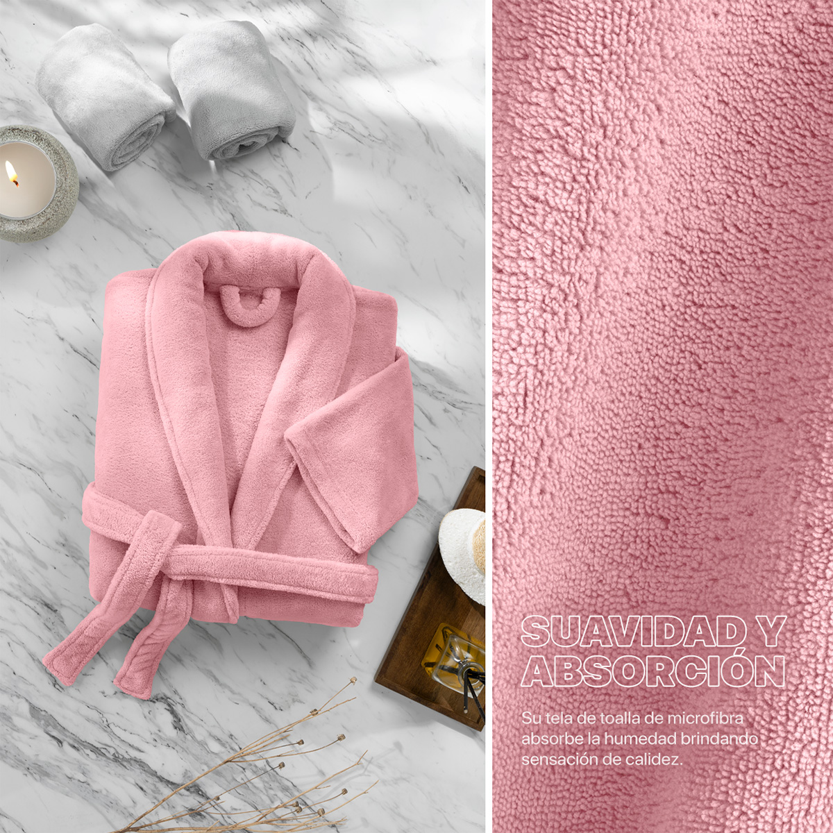 Bata de Baño para Hombre Absorbente Unitalla Rosa REAL TEXTIL