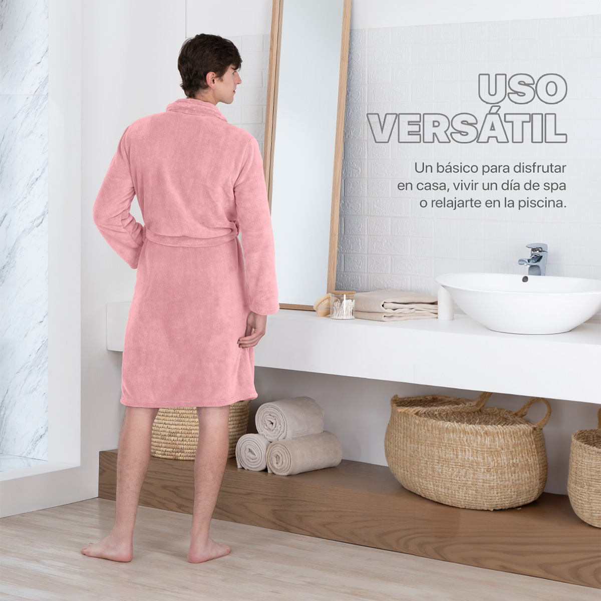 Bata de Baño para Hombre Absorbente Unitalla Rosa REAL TEXTIL