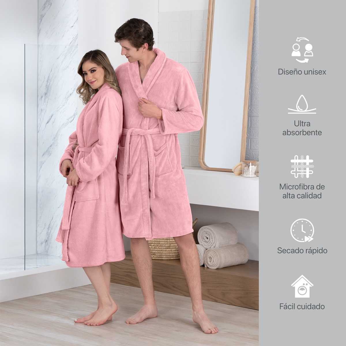 Bata de Baño para Hombre Absorbente Unitalla Rosa REAL TEXTIL