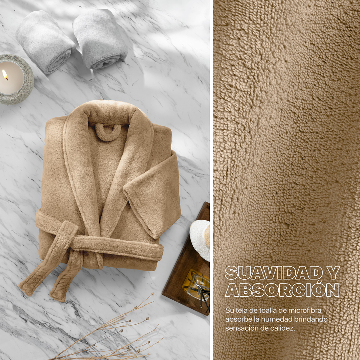 Bata de Baño para Mujer Absorbente Unitalla  Khaki REAL TEXTIL.