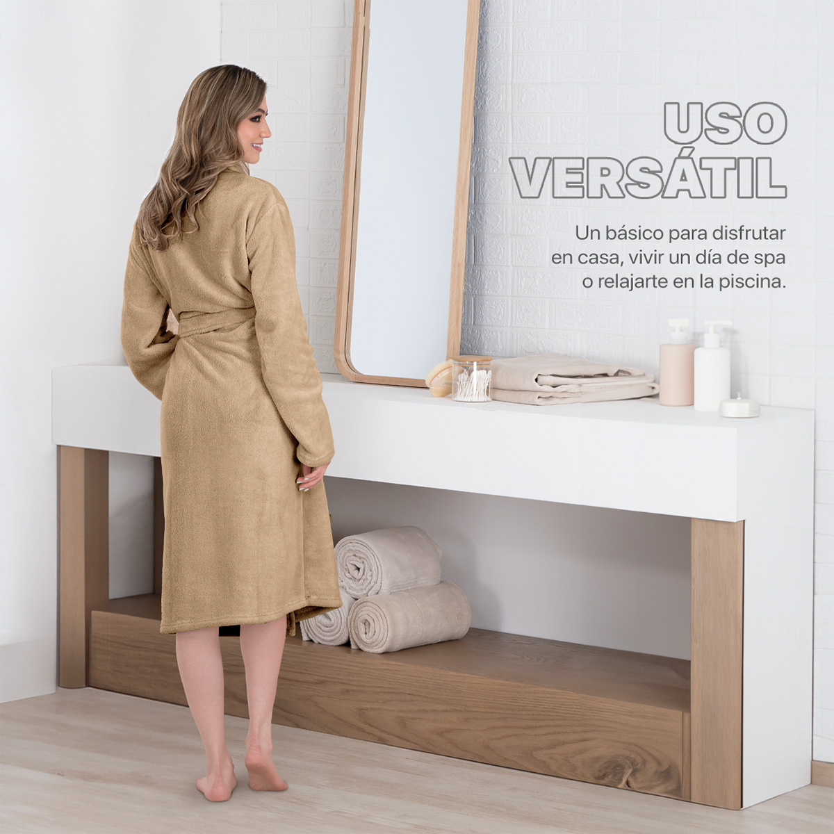 Bata de Baño para Mujer Absorbente Unitalla  Khaki REAL TEXTIL.