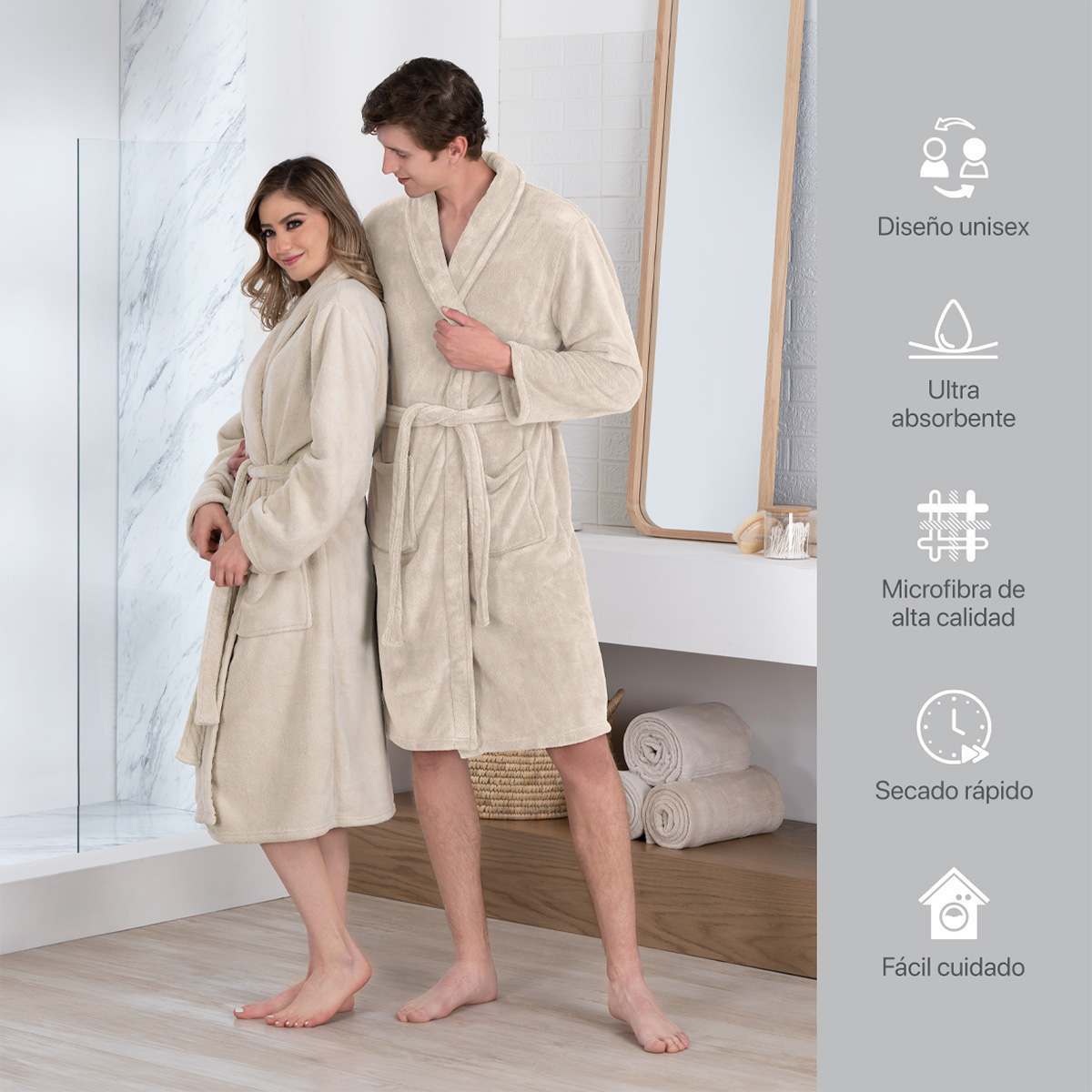 Bata de Baño para Mujer Absorbente Unitalla Beige REAL TEXTIL.