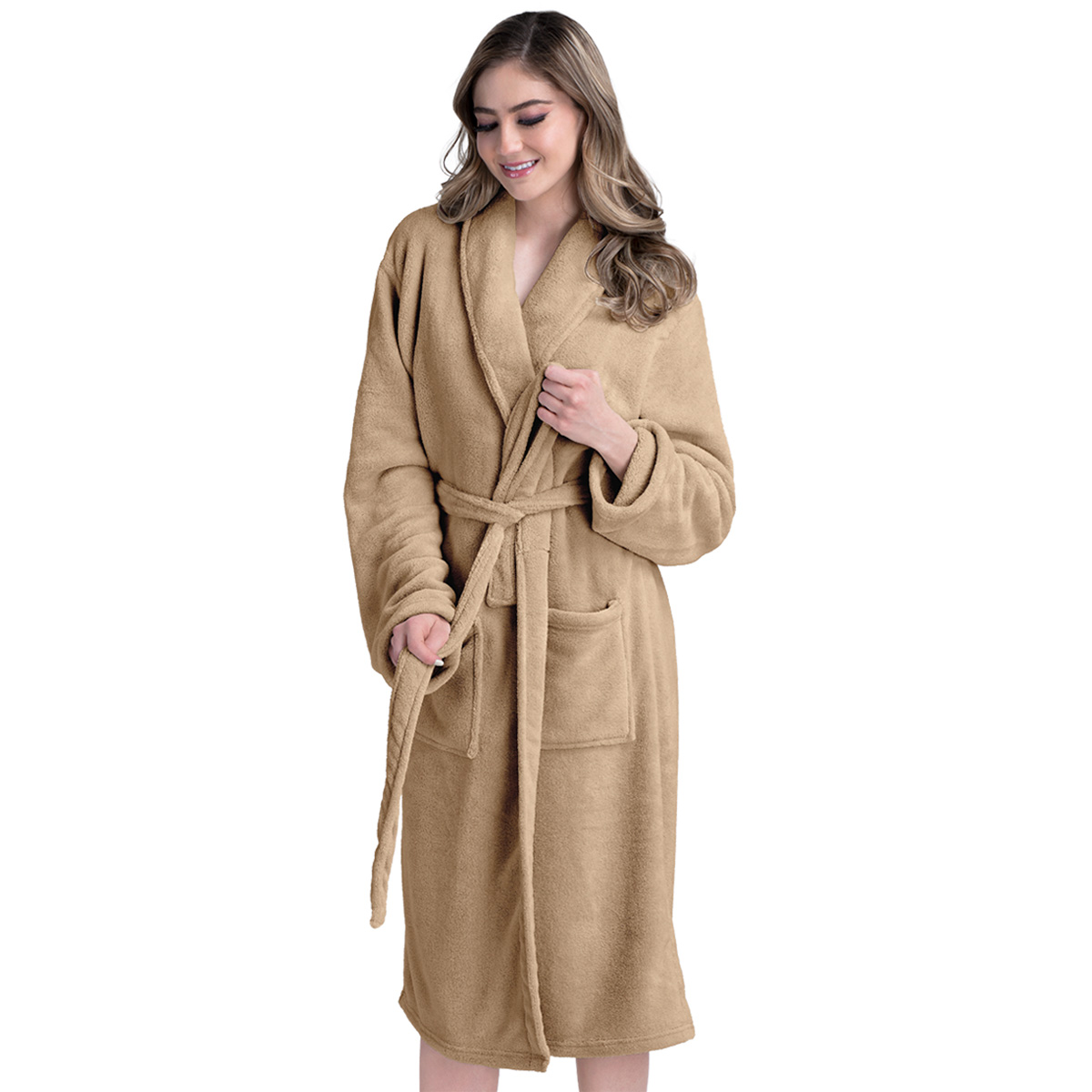 Bata de Baño para Mujer Absorbente Unitalla  Khaki REAL TEXTIL.