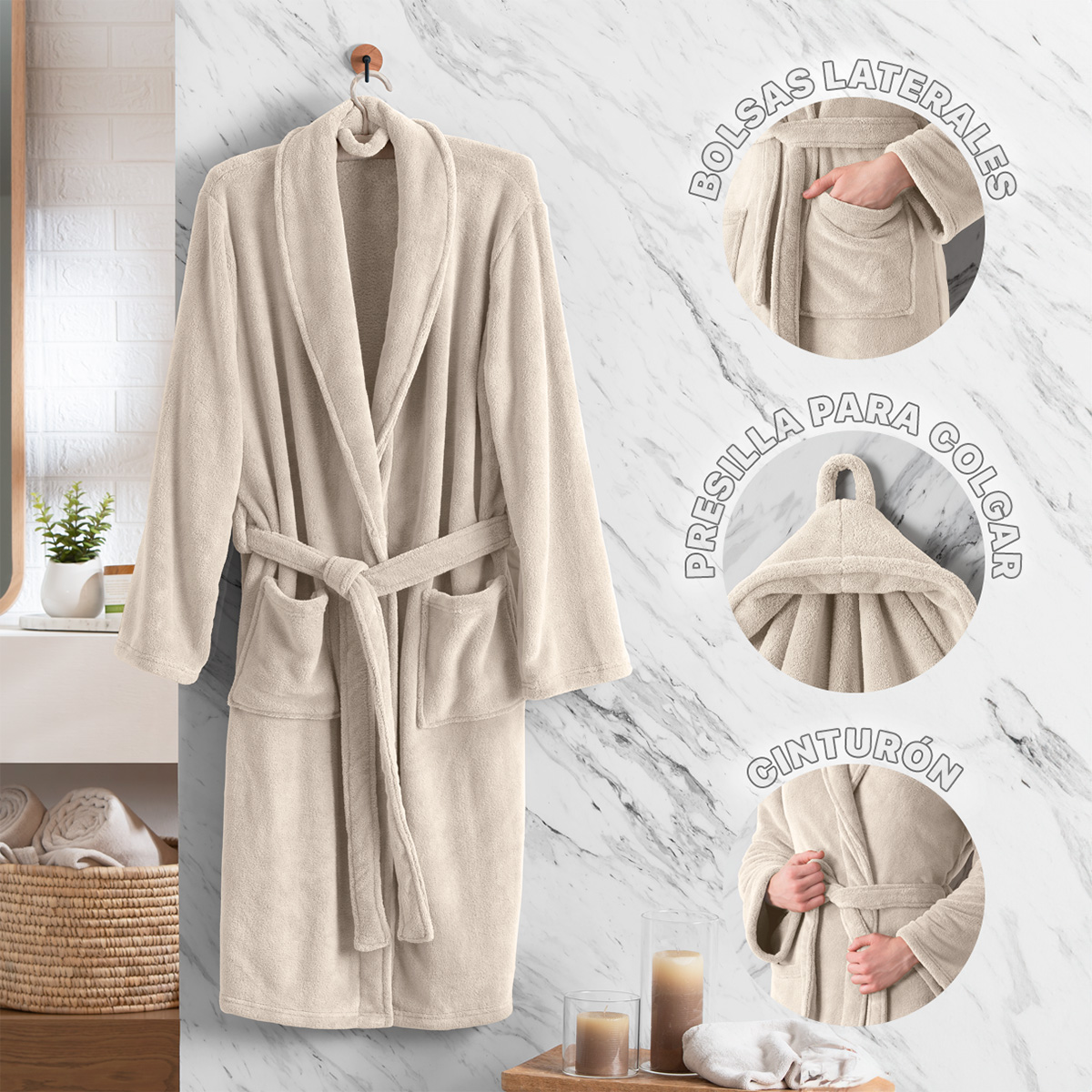 Bata de Baño para Mujer Absorbente Unitalla Beige REAL TEXTIL.