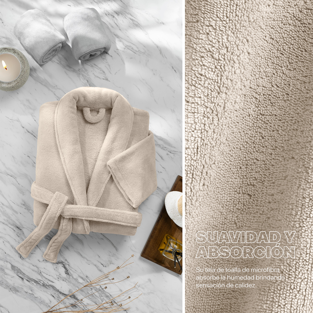 Bata de Baño para Mujer Absorbente Unitalla Beige REAL TEXTIL.