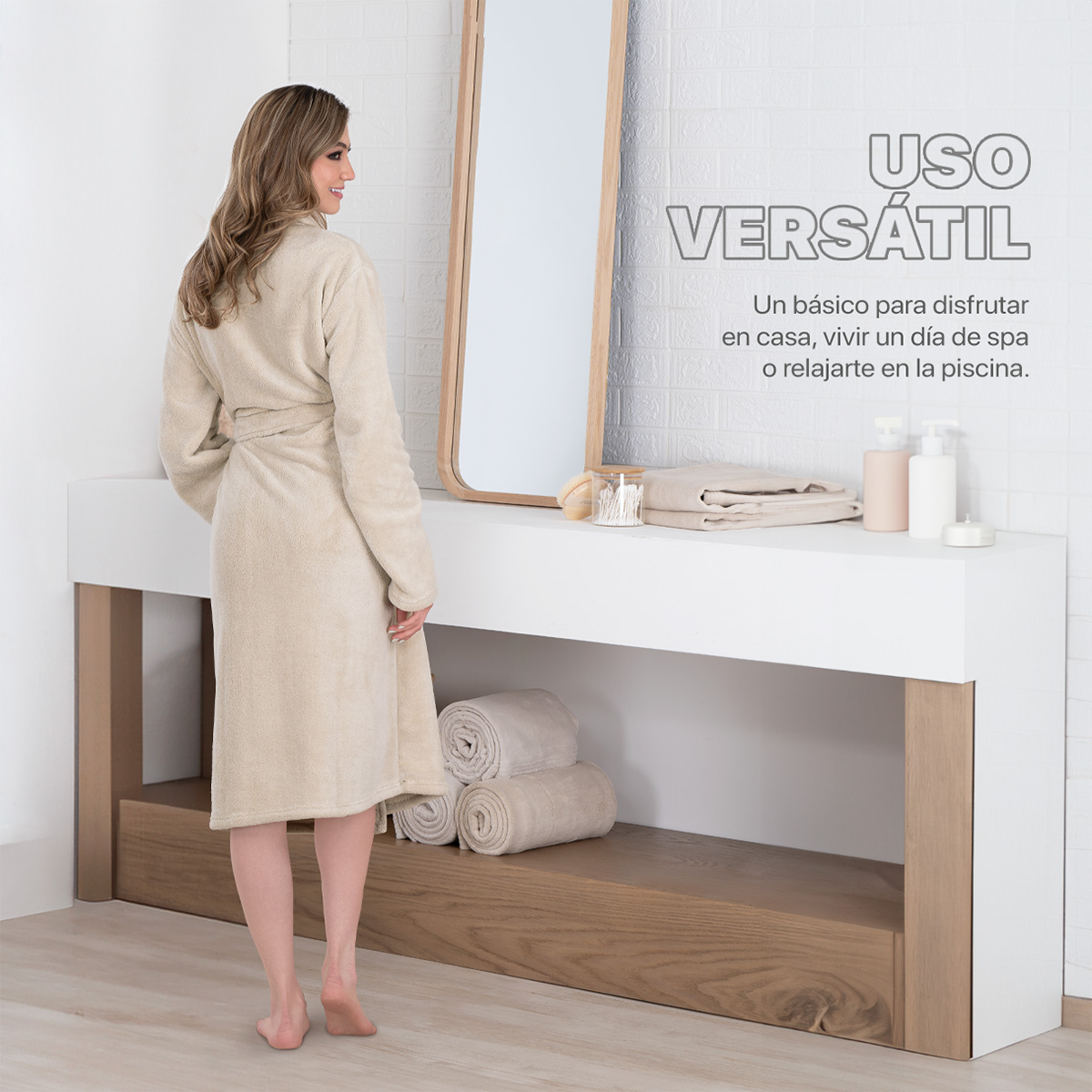 Bata de Baño para Mujer Absorbente Unitalla Beige REAL TEXTIL.