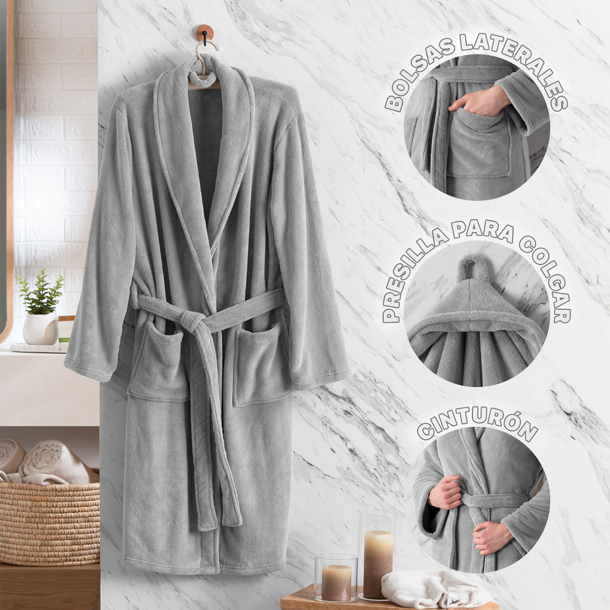 Bata de Baño para Mujer Absorbente Unitalla  Gris REAL TEXTIL.