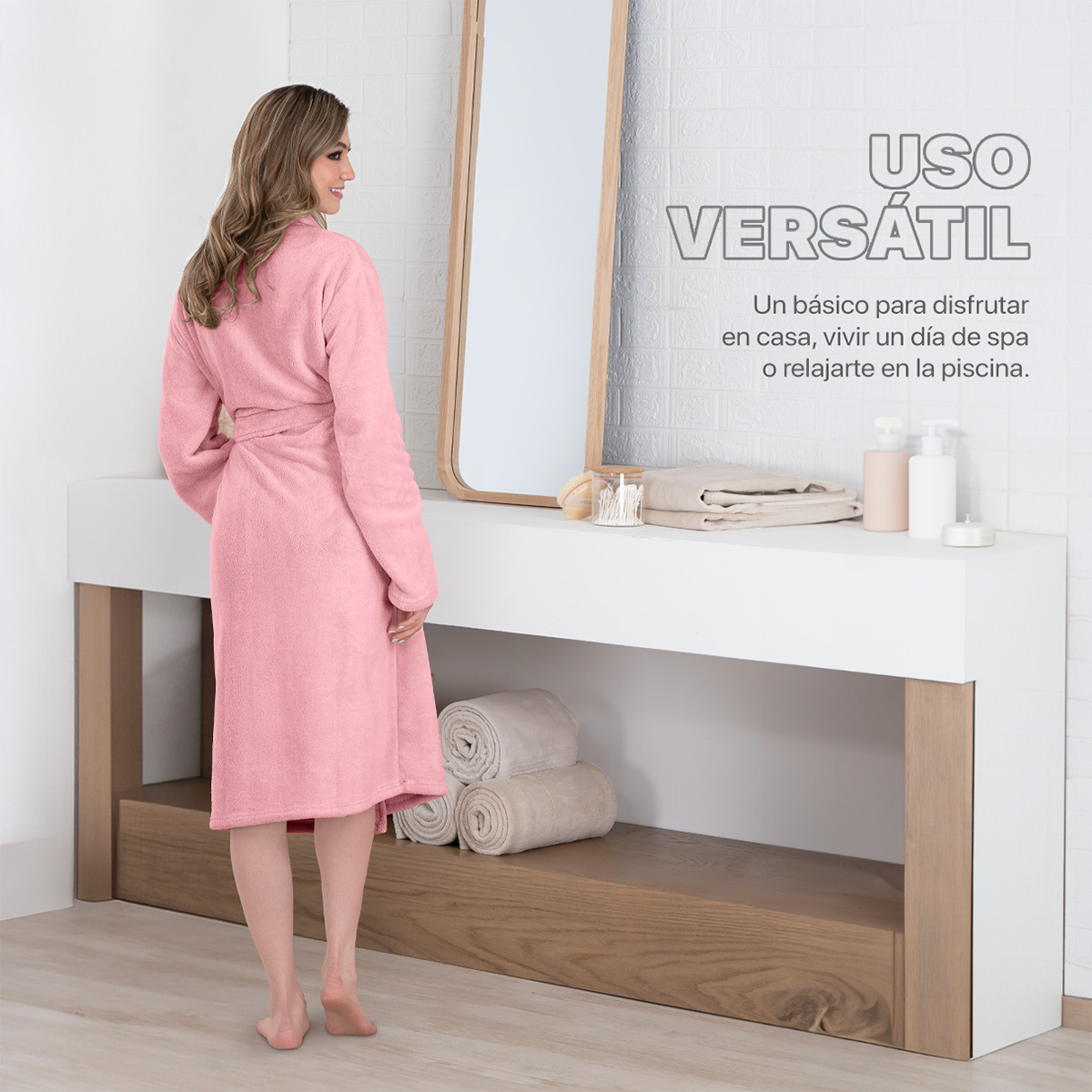 Bata de Baño para Mujer Absorbente Unitalla Rosa REAL TEXTIL.