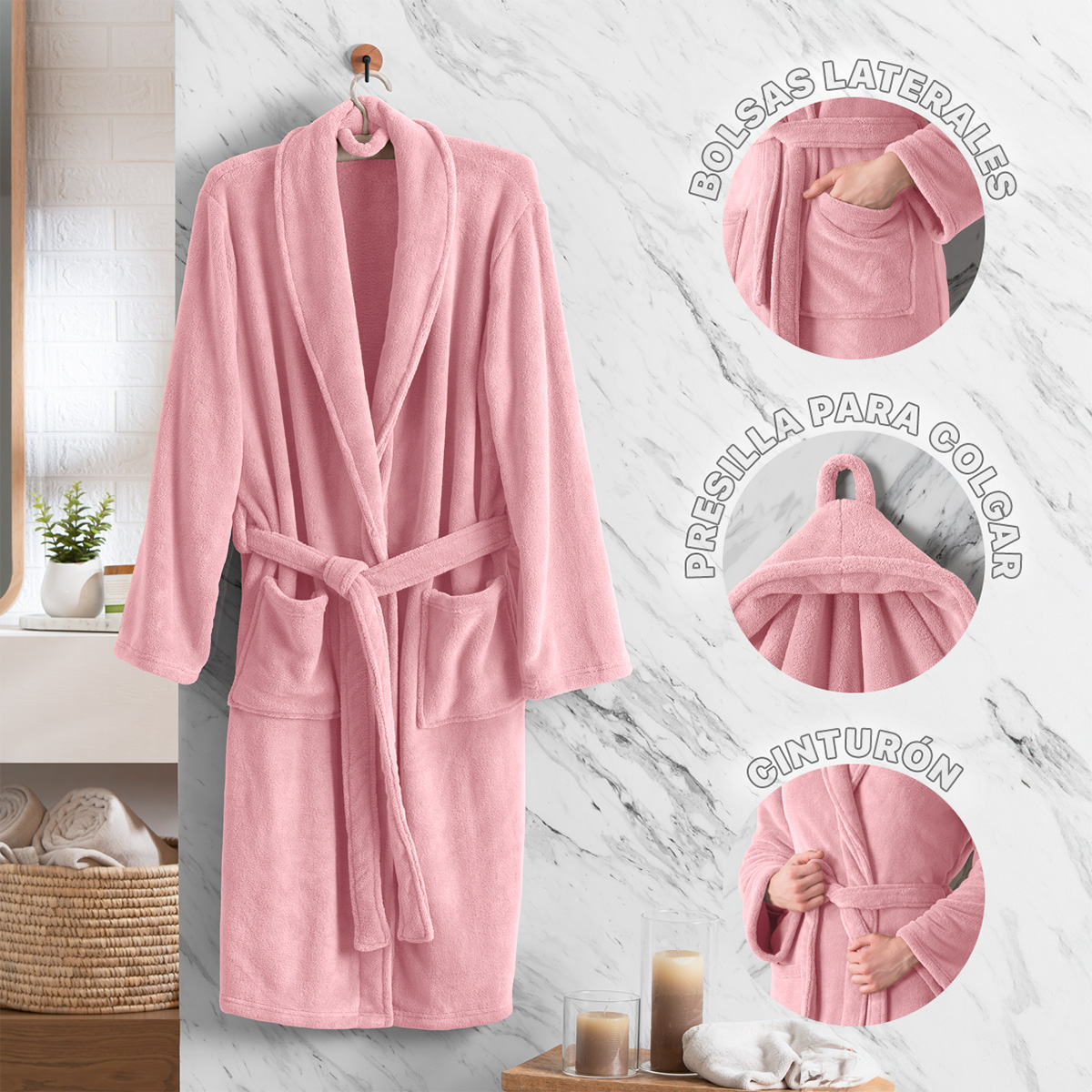 Bata de Baño para Mujer Absorbente Unitalla Rosa REAL TEXTIL.