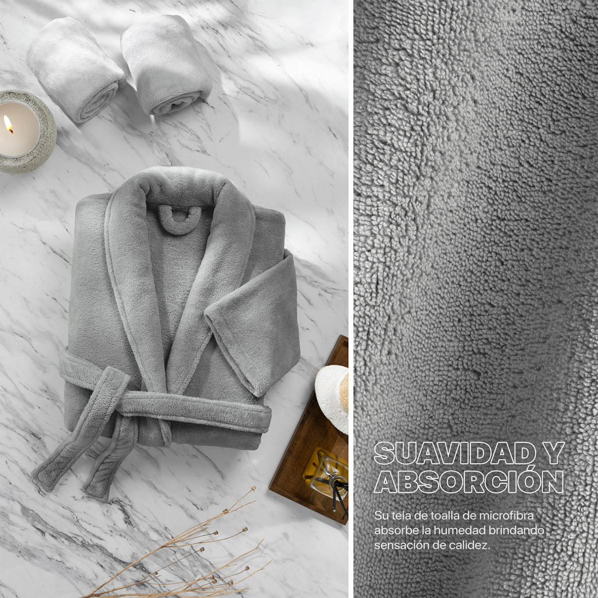 Bata de Baño para Mujer Absorbente Unitalla  Gris REAL TEXTIL.