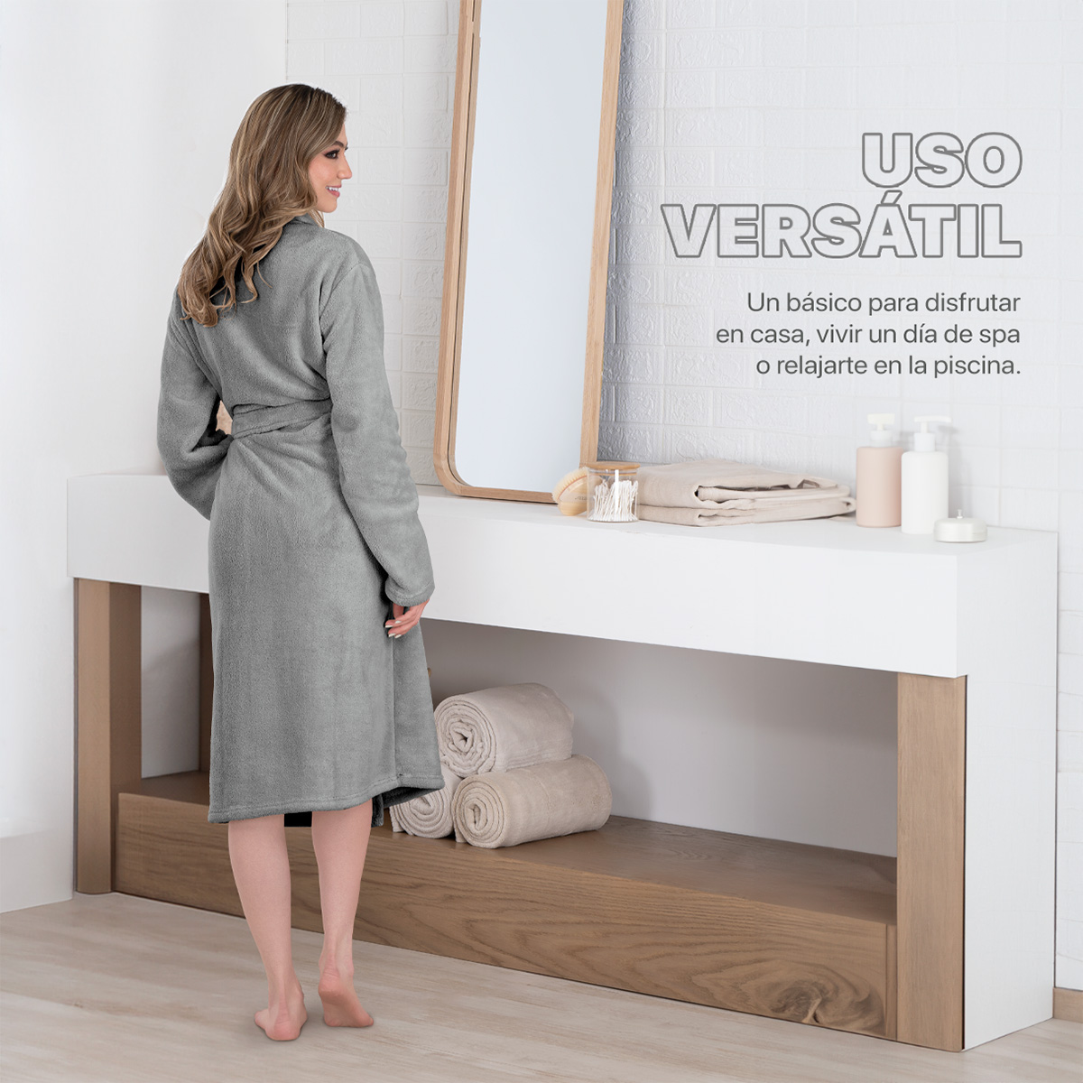 Bata de Baño para Mujer Absorbente Unitalla  Gris REAL TEXTIL.