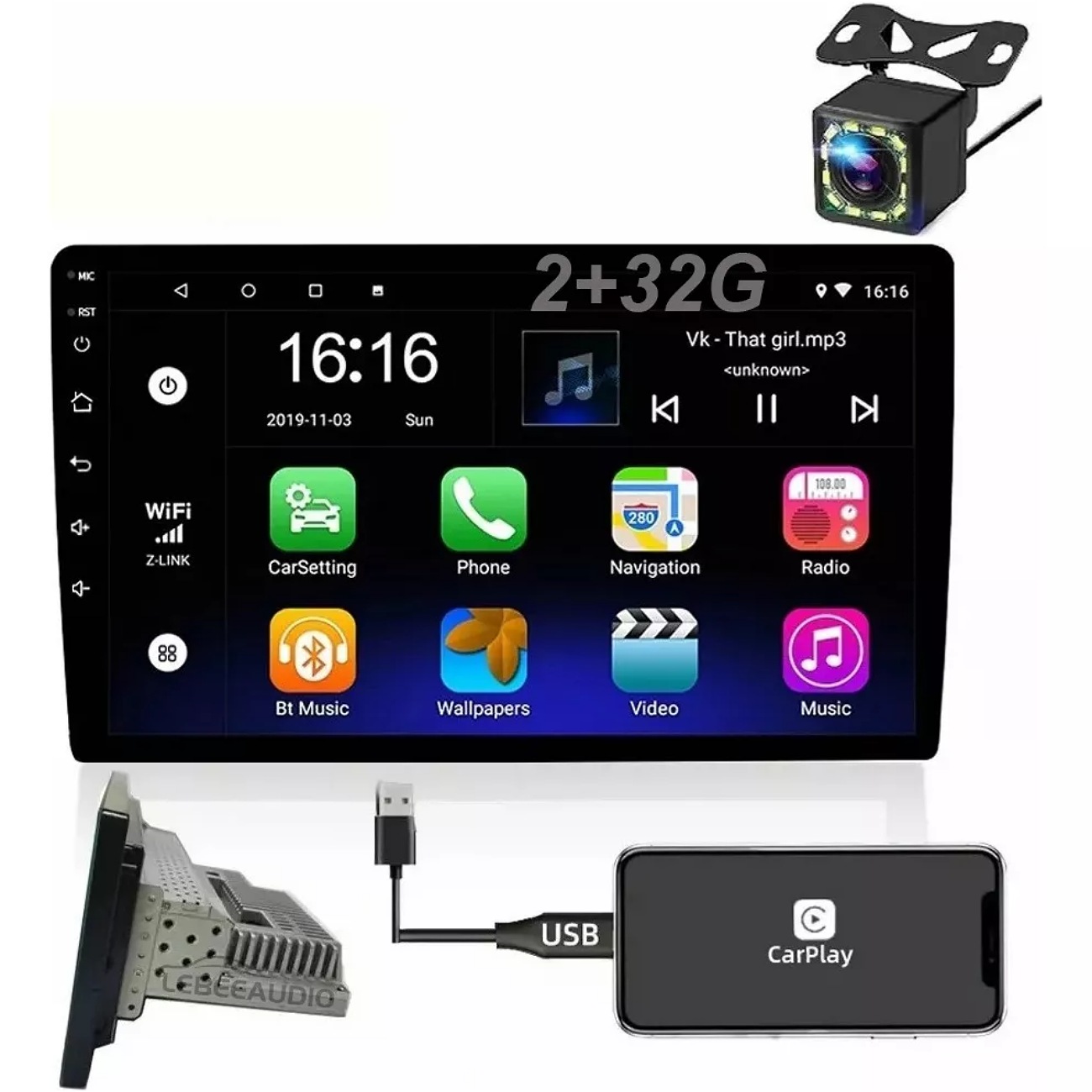 Estéreo De Coche Android 10 Pulgadas Wifi Gps Carplay 2+32g