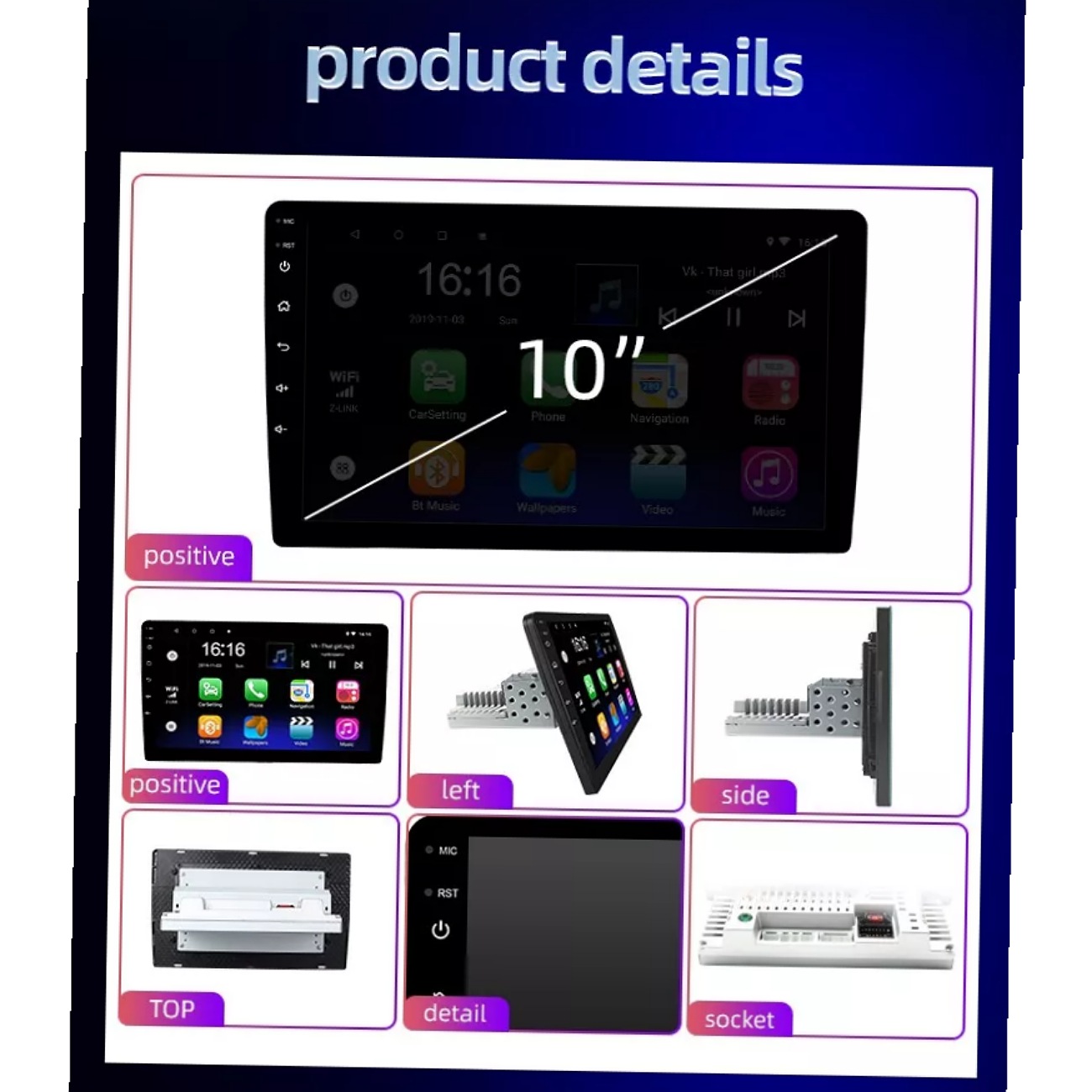 Estéreo De Coche Android 10 Pulgadas Wifi Gps Carplay 2+32g