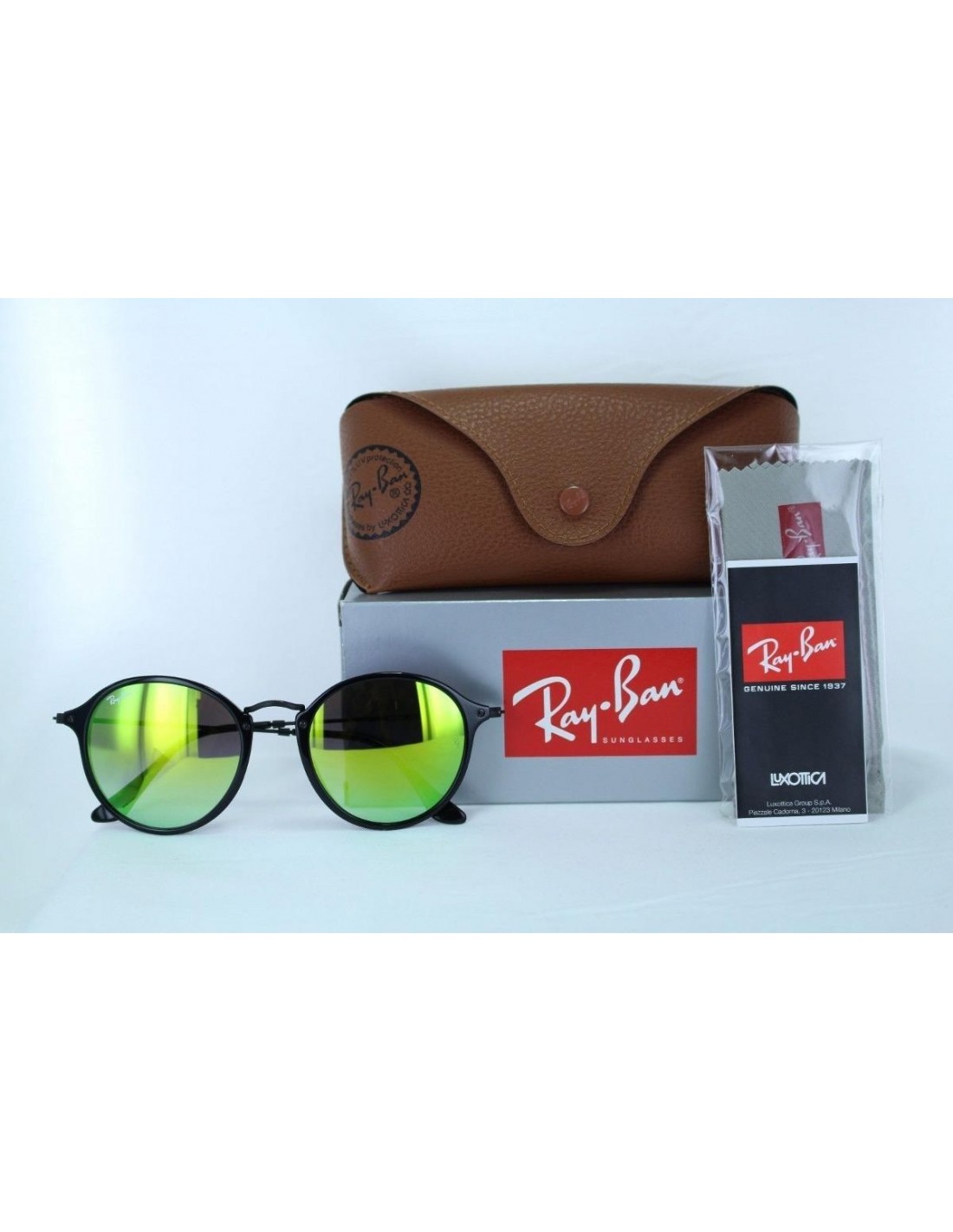 Lentes de sol Ray Ban Rb2447 901/4j Round Fleck Verde Espejo Negro