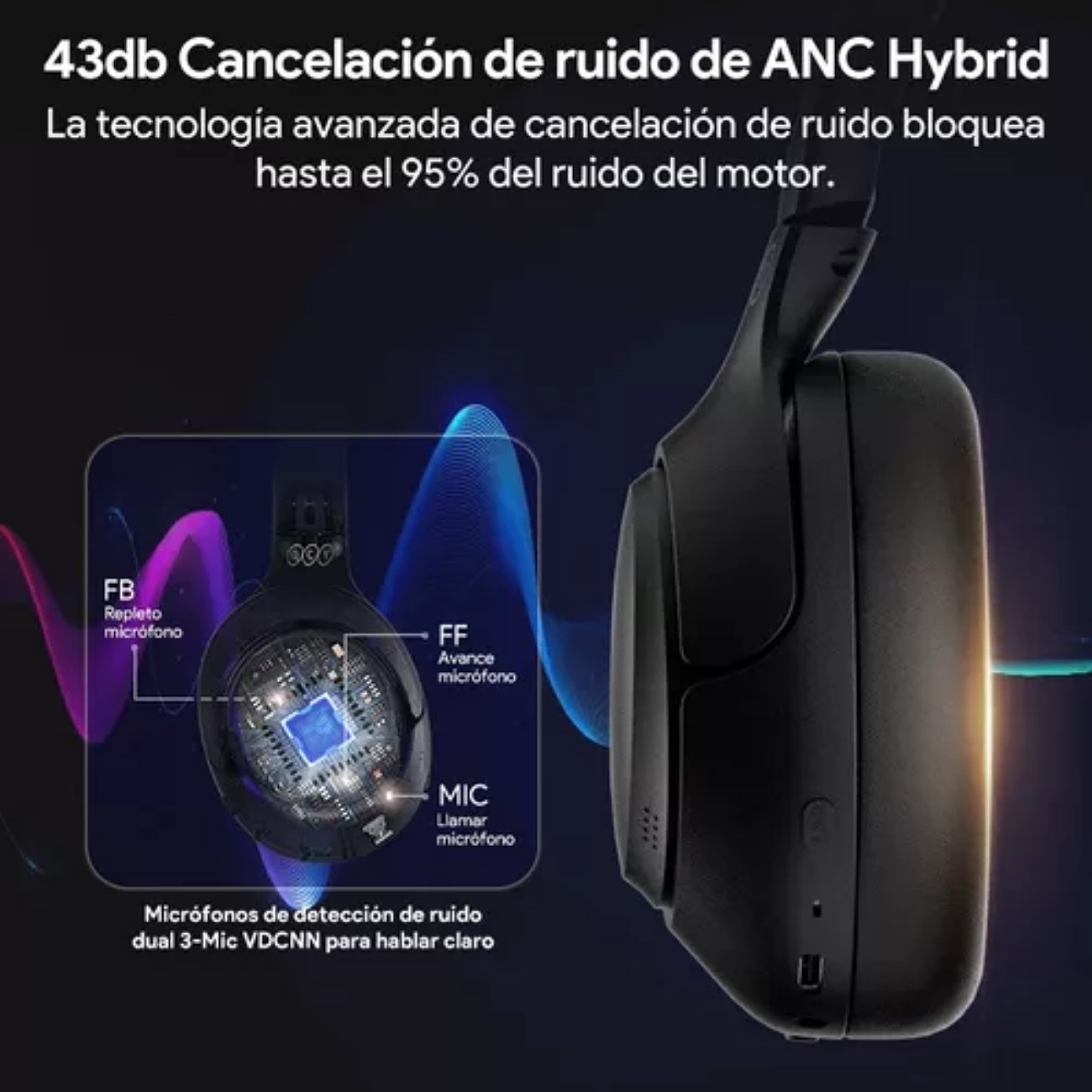 Qcy H3 Anc Audífonos Inalámbricos Gamer Diadema Hi-res Bk Color Negro