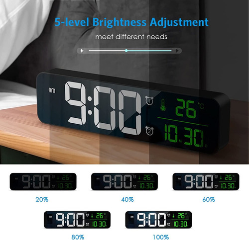 Reloj De Pared Digital Led Con Termómetro Alarmas Y Fecha