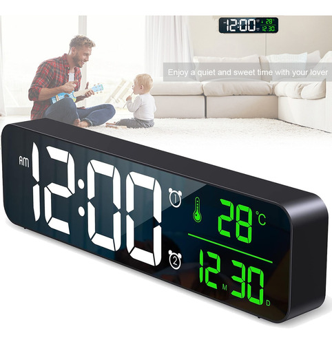Reloj De Pared Digital Led Con Termómetro Alarmas Y Fecha
