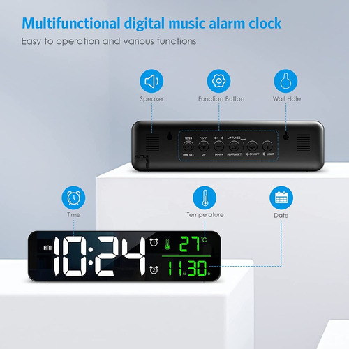 Reloj De Pared Digital Led Con Termómetro Alarmas Y Fecha