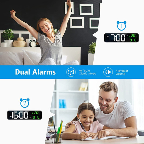 Reloj De Pared Digital Led Con Termómetro Alarmas Y Fecha