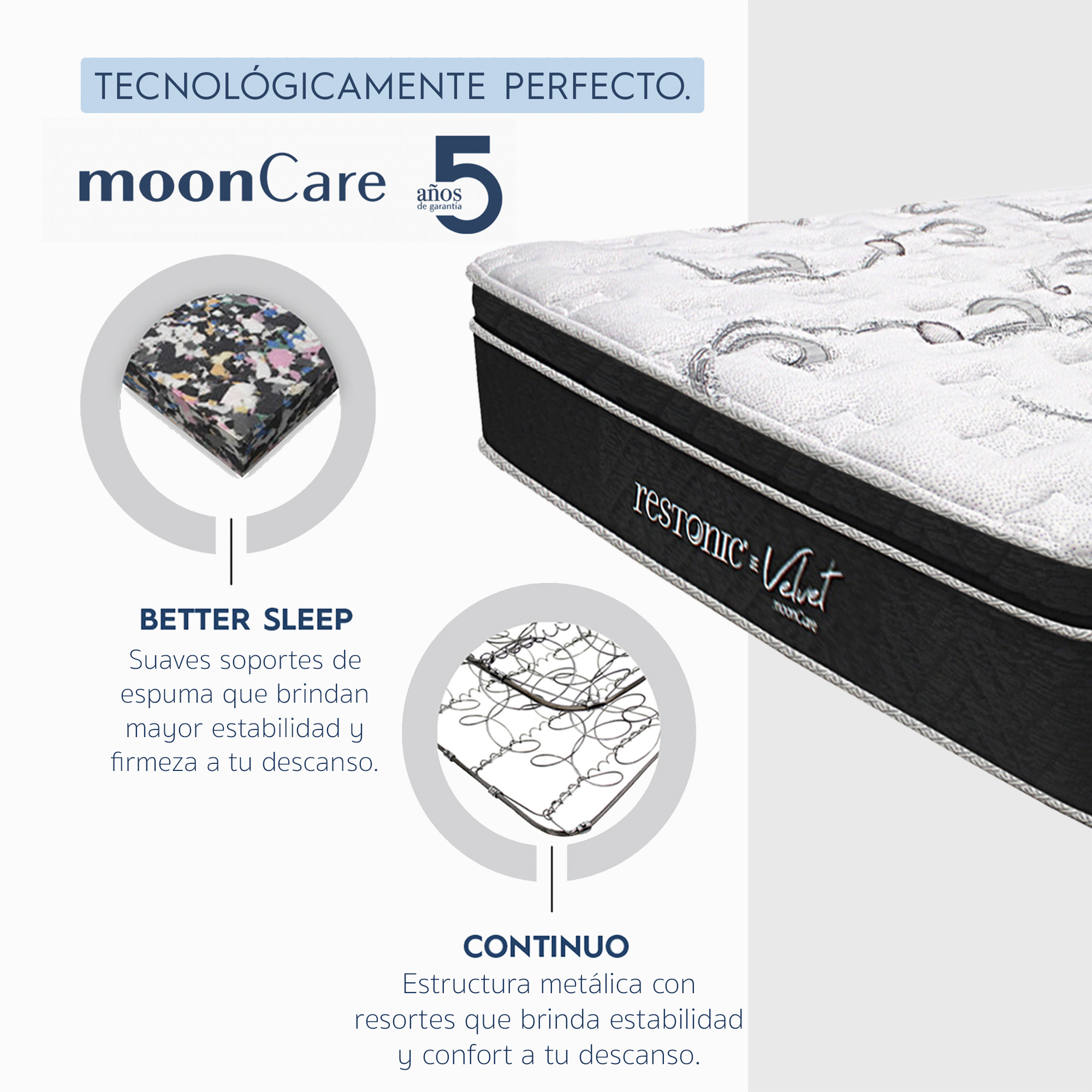 Colchón Queen Restonic Velvet Mooncare