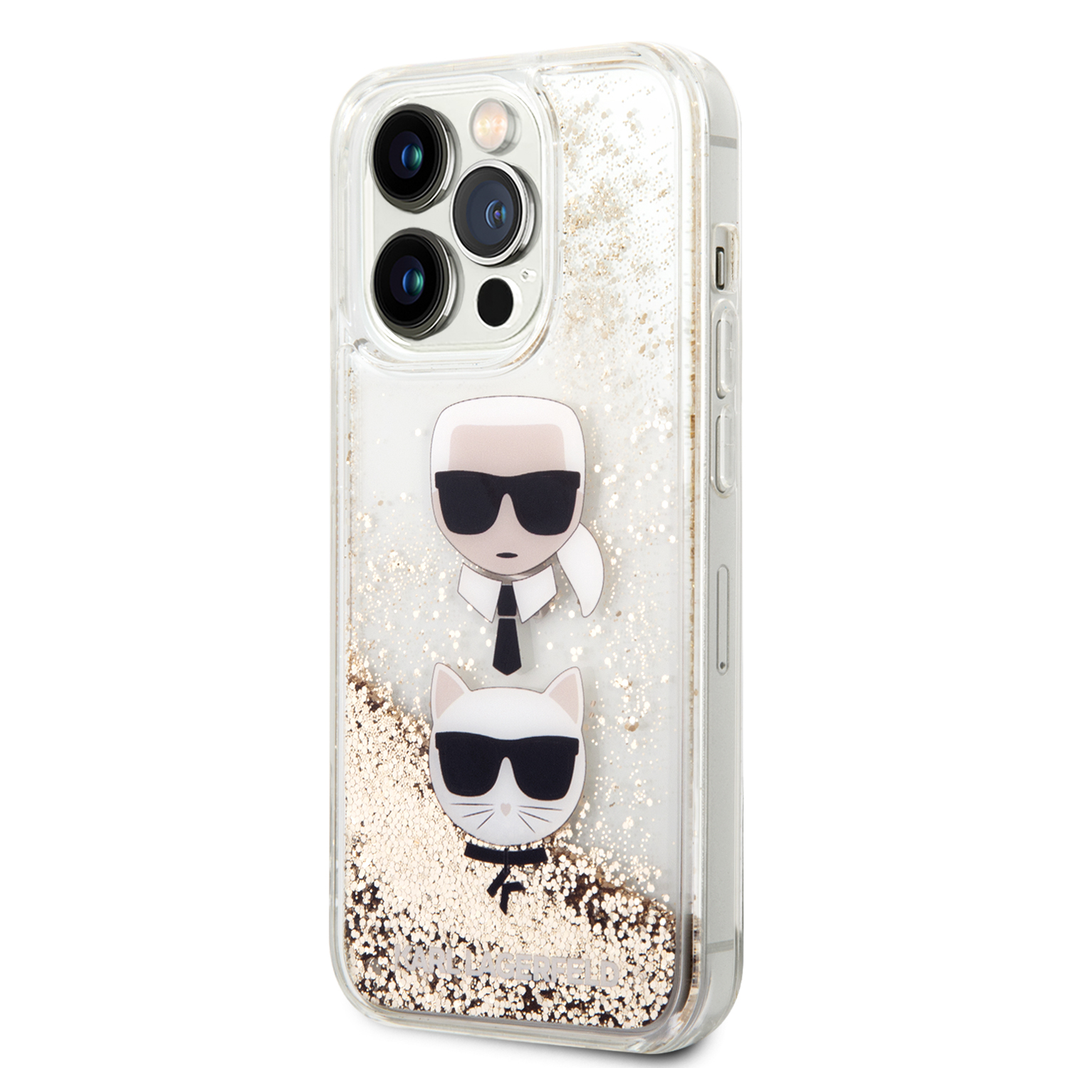 Funda Karl y Choupette de Brillantina para iPhone 14 Pro Dorado