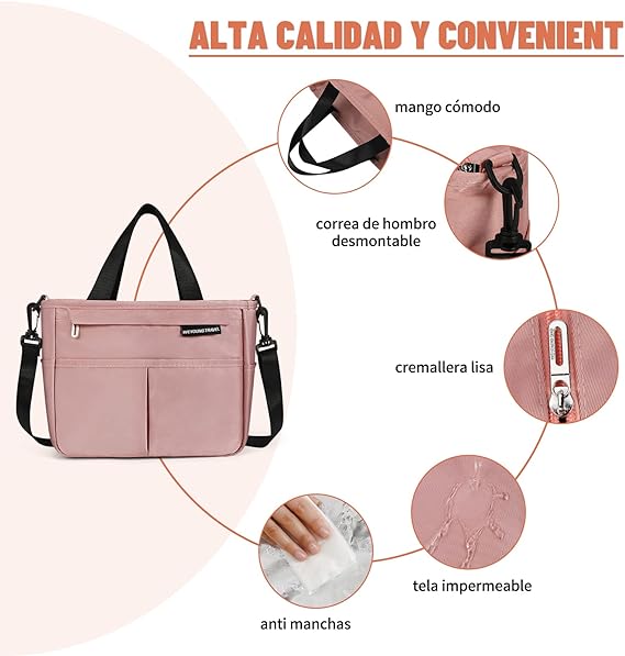 A Bolsa Del Almuerzo,con correa para el hombro Loncheras Portátil,Gran Capacidad,forro a prueba de fugas,para almuerzo, el trabajo, la oficina, para hombres, mujeres,Rosa