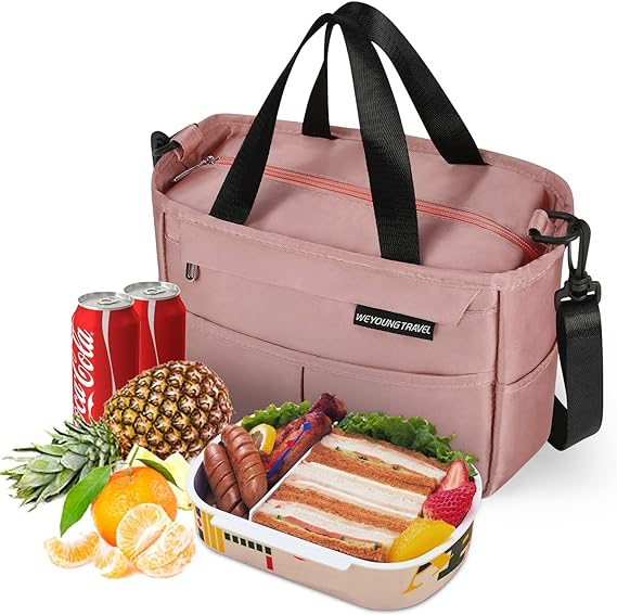 A Bolsa Del Almuerzo,con correa para el hombro Loncheras Portátil,Gran Capacidad,forro a prueba de fugas,para almuerzo, el trabajo, la oficina, para hombres, mujeres,Rosa