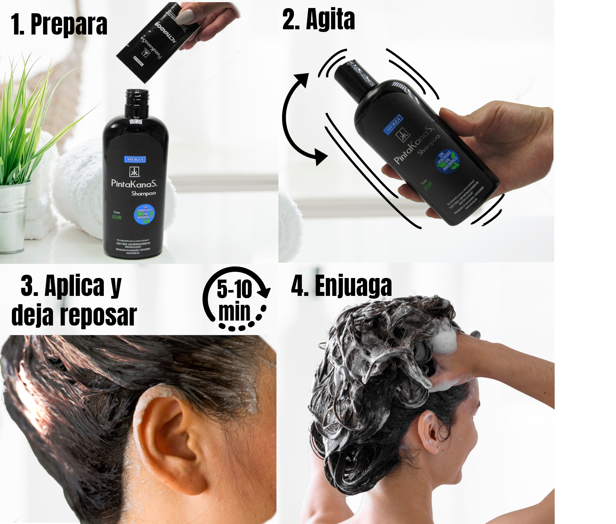 Merza Paquete de 4 Pintakanas Shampoo Para Canas Oscurece Gradualmente Oscuro