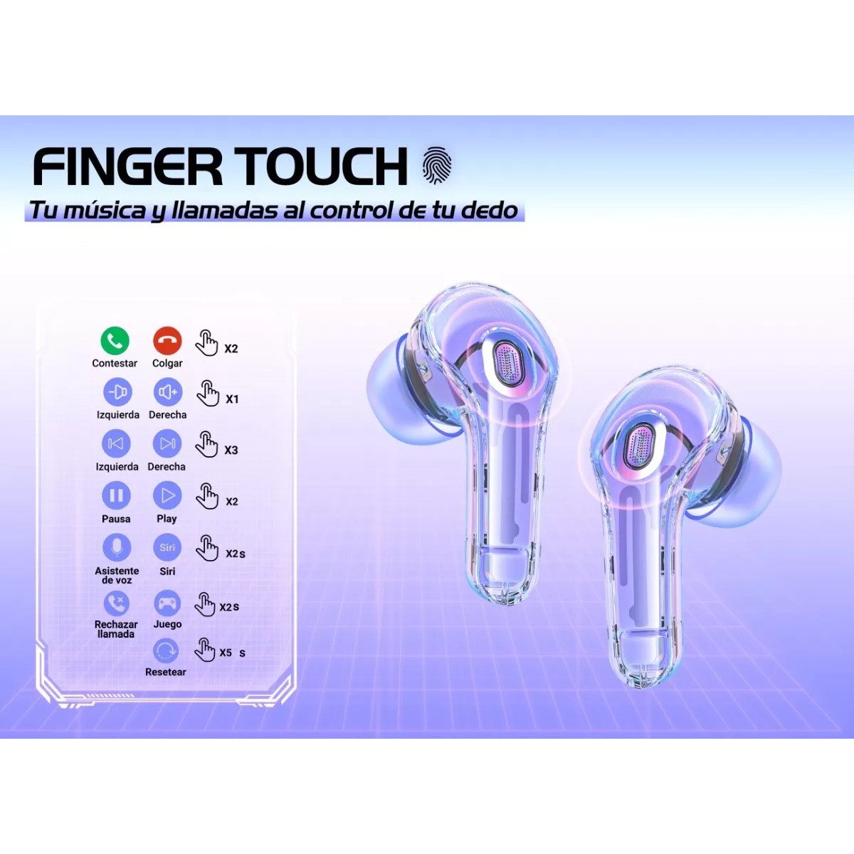 Audífonos azul audio inalámbricos Bluetooth diadema deportivos juegos manos libres táctil led luz