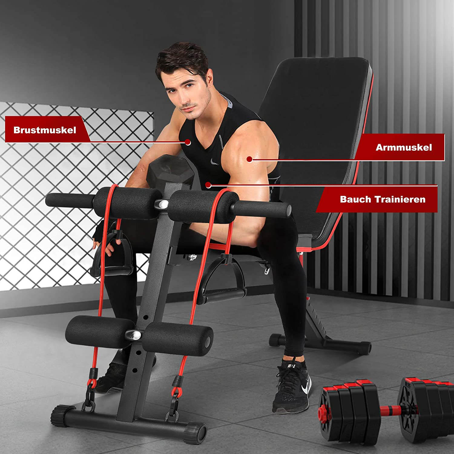 Banco Plegable Multifuncional Con Ligas, Entrenamiento Gym