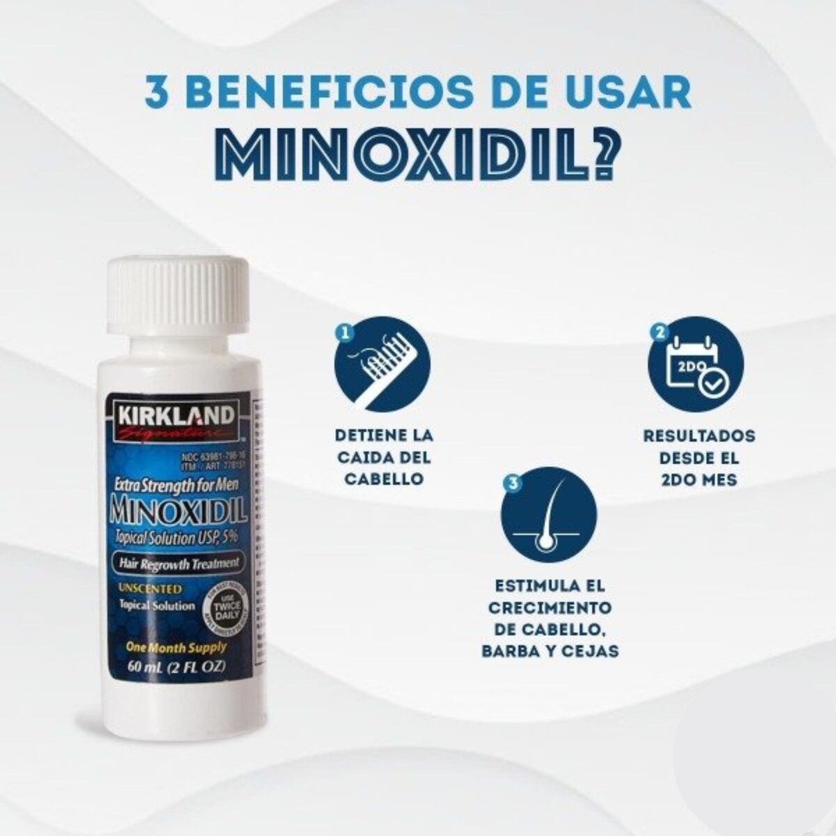 Minoxidil Kirkland 5% para crecimiento barba y cabello, tratamiento para 6 meses