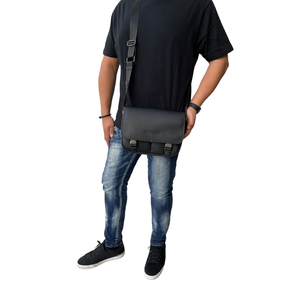 Crossbody Coach League Messenger Bag Signature Canvas Black