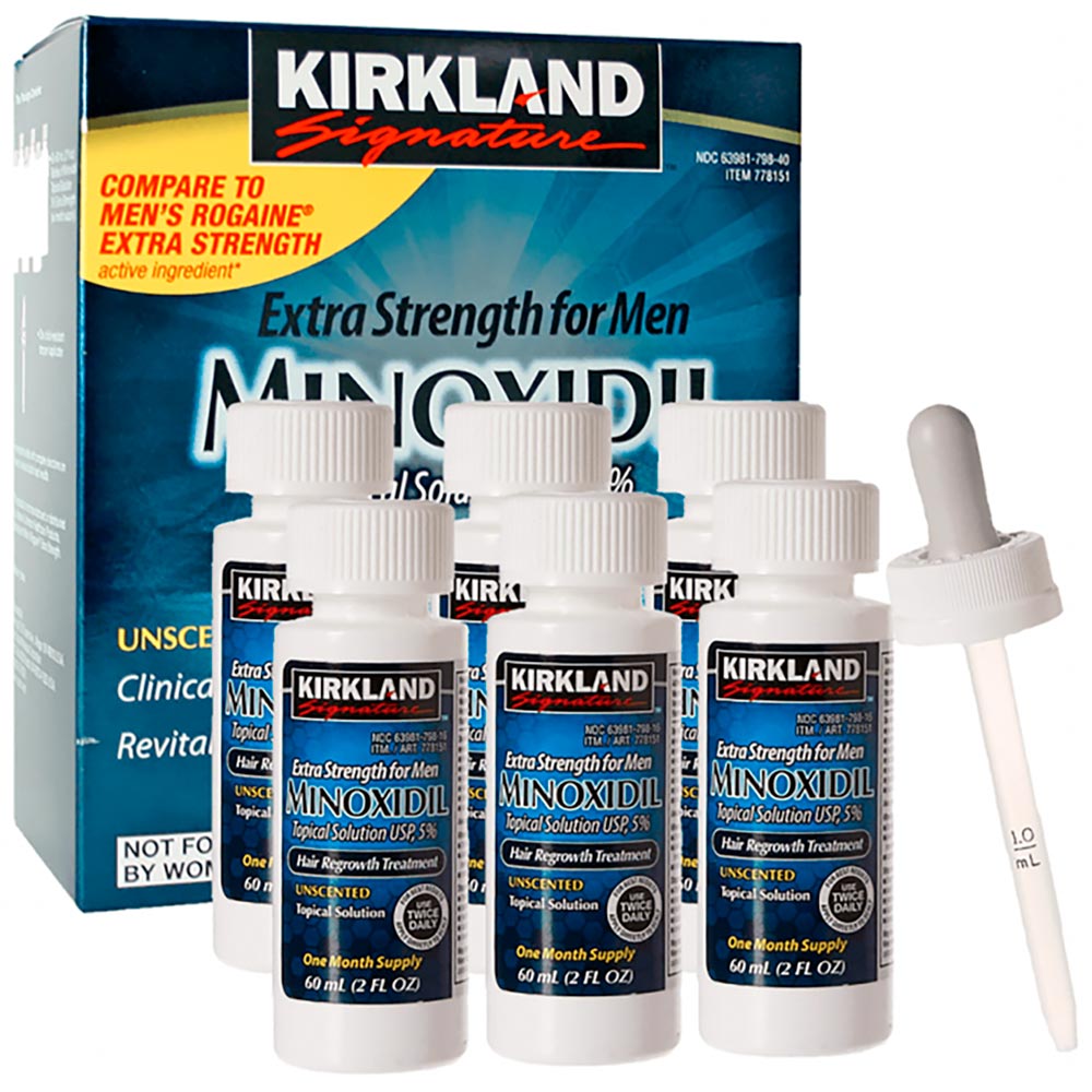 Minoxidil Kirkland 5% para crecimiento barba y cabello, tratamiento para 6 meses