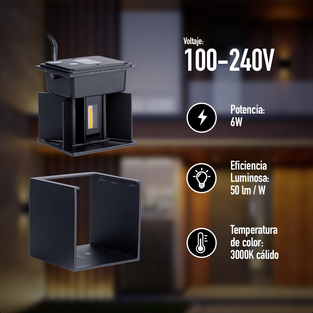 ICON Aplique Decorativo Cubo Negro Haz de Luz Ajustable 6W Luz Cálida 3000k Aprueba de agua IP65