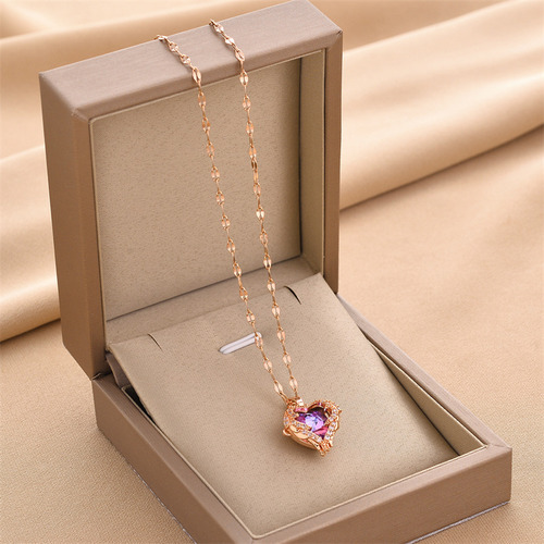 Collar Mujer Oro Rosa Corazón Elegante Dije Colgante Chapado En Oro 18 K Con Zirconia Cúbica Regalo Novia Esposa Mama Cumpleaños Aniversario