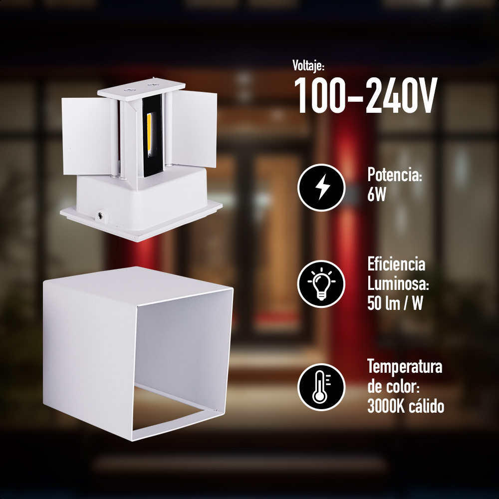 ICON Aplique Decorativo Cubo Blanco Haz Ajustable 6w Luz Neutra 3000K Aprueba de agua IP65