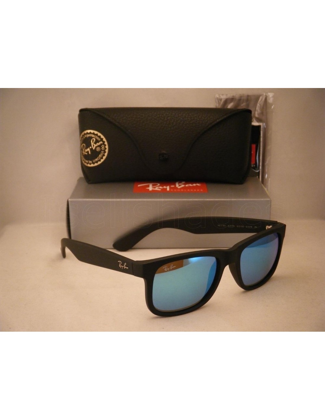 Lentes de sol Ray Ban Rb4165 622/55 Justin Negro Mate Azul Espejo Original