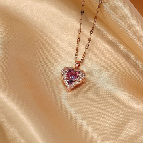 Collar Mujer Oro Rosa Corazón Elegante Dije Colgante Chapado En Oro 18 K Con Zirconia Cúbica Regalo Novia Esposa Mama Cumpleaños Aniversario