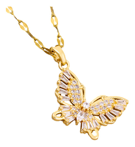 Collar Mariposa Mujer Chapada En Oro 18k Y Zirconias Elegante Cadena Dije Colgante Baño De Oro Regalo Novia Esposa Mama Cumpleaños Aniversario Mariposas