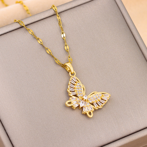Collar Mariposa Mujer Chapada En Oro 18k Y Zirconias Elegante Cadena Dije Colgante Baño De Oro Regalo Novia Esposa Mama Cumpleaños Aniversario Mariposas
